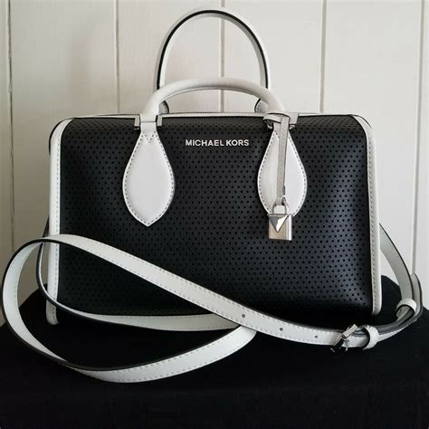 black and white michael kors purse|michael kors black shiny purse.